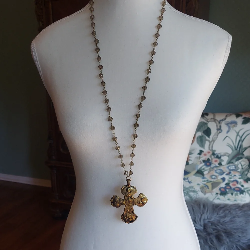 Gold Cross Pendant Necklace - Picture 1 of 4